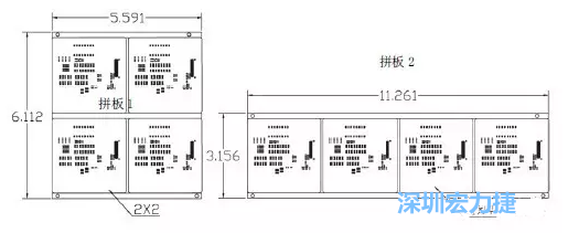 如圖9所示在兩種拼板中PCB單元的排列方式不同。拼板方式是V-CUT。這兩種拼板尺寸有明顯的的差異，將導致各自所需的生產拼板尺寸改變-深圳宏力捷