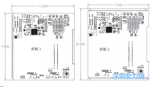 如圖11所示在兩種拼板中PCB單元的邊條位置不同，拼板1中邊條在長邊方向，而拼板2中邊條在短邊方向-深圳宏力捷