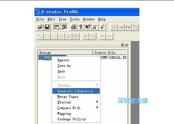 4．右鍵點(diǎn)擊 Serial.EDF 文件，選擇 Generate Schamatics：